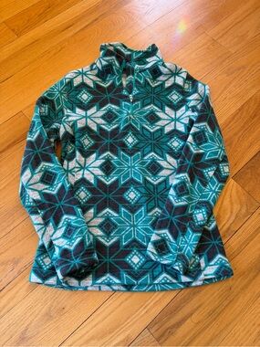 Spyder Teal and Gray Patterned Fleece Pullover